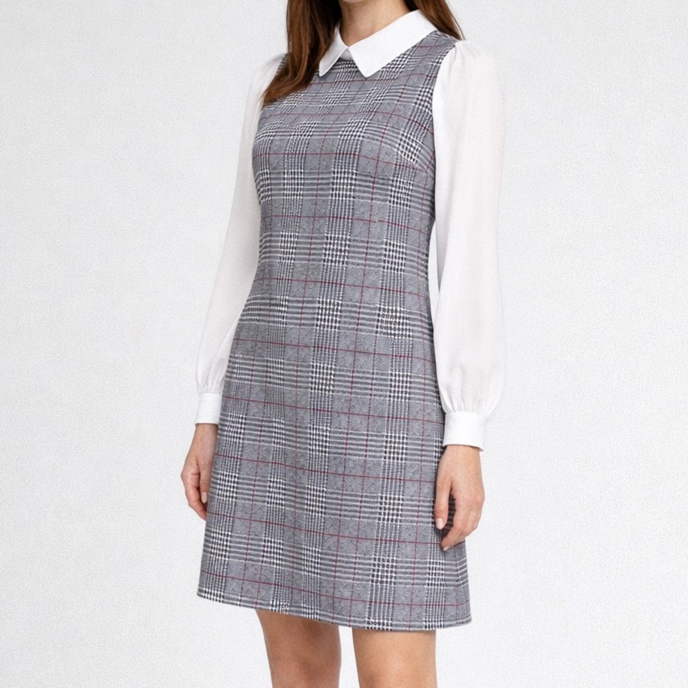 🆕 Tommy Hilfiger Plaid Sheath Dress Size 4 Black White Red Preppy Classic Work
